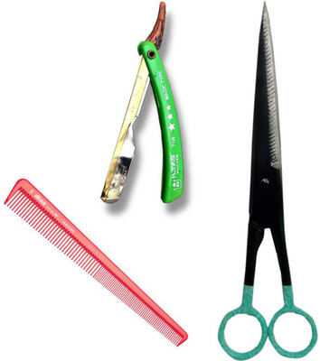 Panchal Combo Of Barber Scissor, 1 Fine Razor, 1 Elegant Comb Scissors(Set of 1, Black)