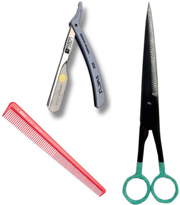 Panchal Barber scissor with fine razor, elegant comb Scissors(Set of 1, Black)