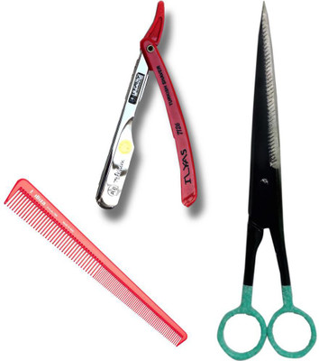 Panchal Combo Of Barber scissor with super fine razor, elegant comb Scissors(Set of 1, Black)