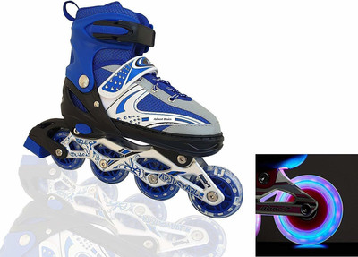 NHP TRADERS Skates with Front Light up PU Wheels for All Boys and Girls Latest Designed In-line Skates - Size Free  UK(Blue)