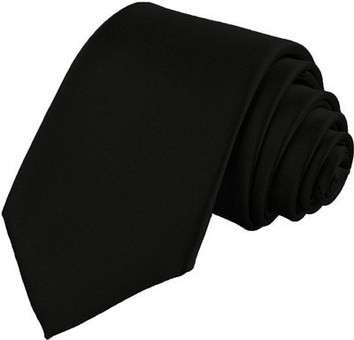 Qtsy Slim Tie For Formals and party Black Solid Men Tie