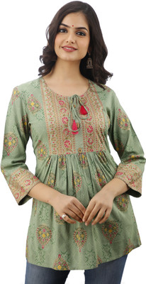 DMP FASHION Party 3/4 Sleeve Printed Women Light Green Top