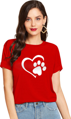 WSRF FAB Casual Short Sleeve Printed Women Red Top