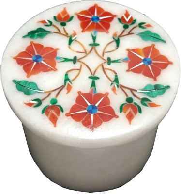 Qadri Handicrafts Handcrafted Marble Box with Inlay Work Perfect for Ring / Earring and Gifts. ( Size - 2 x 2 inch Round ) Jewellery Box Vanity Box(White)