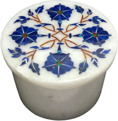 Qadri Handicrafts Handcrafted Marble Box with Inlay Work Perfect for Ring / Earring and Gifts. ( Size - 2 x 2 inch Round ) Multipurpose Box Vanity Box(White)