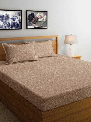 TURIYA Microfiber Queen Flat 220 TC Floral Bedsheet(Pack of 1, Beige)