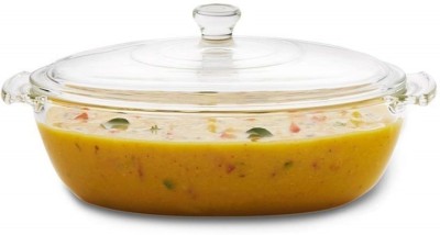promise plus group Glass Soup Bowl Glass Casserole Deep Round - (1.5 LTR) Oven and Microwave Safe Serving Bowl with Glass Lid (Set of 1)(Pack of 1, Clear)