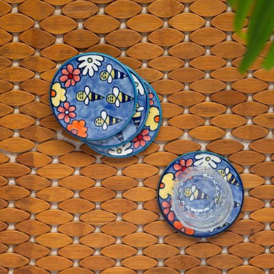 ExclusiveLane Round Ceramic Coaster Set(Pack of 4)