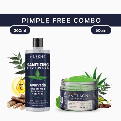 Nuskhe By Paras Pimple Free Combo- Anti acne Gel and Sanitizing Face Wash(2 Items in the set)