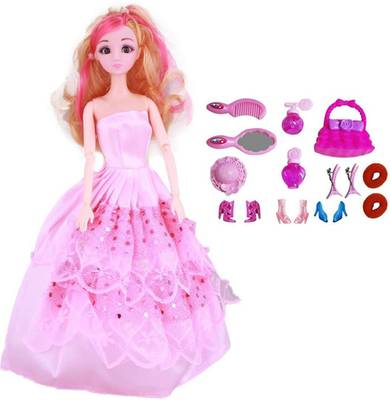 QBIC Stunning 3D Eye Lana Princess Doll with Beautiful Dress and Beauty Set Accessories for Girls  (Multicolor)