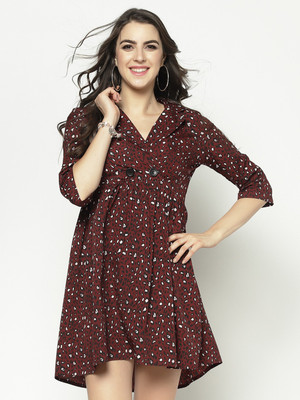 Sera Women Fit and Flare Maroon Above Knee/Mid Thigh Length Dress