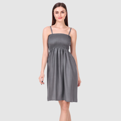 69 FASHION STREET Women Fit and Flare Grey Knee Length Dress