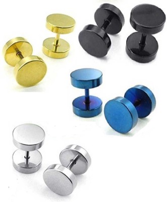 Essence Of Fashion Dumbbell Combo Stud Plug Earring For Men Stainless Steel Plug Earring Color Blue /Silver /Gold /Black Stainless Steel Stud Earring Exclusively heavy Quality Nickel, Copper Stud Earring