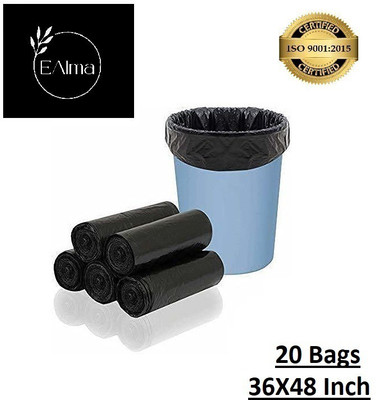 EAlma Biodegradable Trash Bags/Dustbin Garbage Bags For Home/Office & Kitchen, Black, 2 Rolls(20 Bags), 36X48 Jumbo 30 L Garbage Bag  Pack Of 20(20Bag )