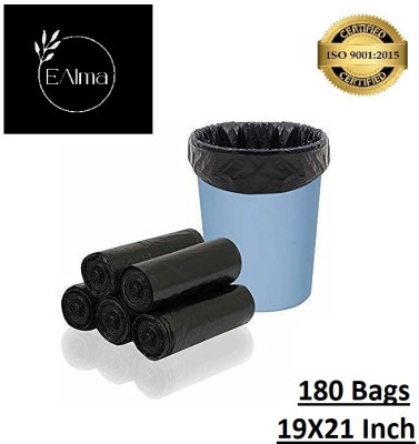 EAlma Biodegradable Trash Bags/Dustbin Garbage Bags For Home/Office & Kitchen, Black, 6 Rolls(180 Bags), 19X21 Medium 15 L Garbage Bag  Pack Of 180(180Bag )