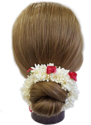 IBDA Handcrafted Jasmine Fragrance Gajra with Rose Touch Scrunchie, Premium Hair Ties, First Time Ever, Head Accessories Adjustable Size (Festive Limited Edition) . Rubber Band(White)