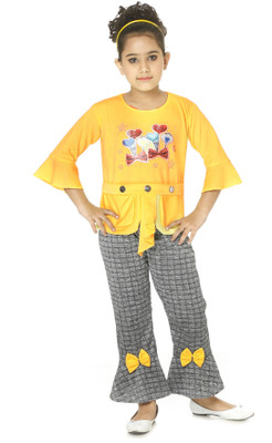 Oxipital Club Girls Casual Top Pant(YELLOW, BLACK)