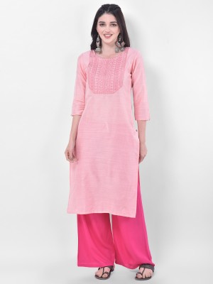 Span Women Embroidered, Solid Straight Kurta(Pink)