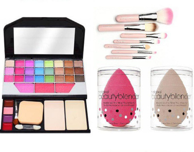 BR Belle Rosa MAKEUP BRUSH BOX SET WITH STORAGE BOX + TYA 6155 MAKEUP KIT + 2 ME NOW BLENDER PUFF