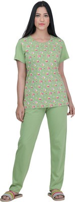 Kaily Women Printed, Solid Light Green Top & Pyjama Set