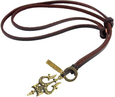 Shiv Jagdamba Religious Jewelry Rock Shiva Mahadev Trishul Damaru Locket With Adjustable leather Chain Bronze, Leather Pendant Set Bronze, Leather Pendant Set