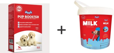 Drools Drools Pup Booster - Puppy Weaning Diet for All Breeds, 300 gram AND Drools Absolute Milk for Newborn Puppies, 500g PACK OF 6 Milk 3 kg (6x0.5 kg) Wet New Born Dog Food