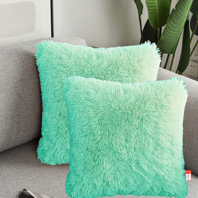 Catchyx Cart Polyester Fibre Solid Cushion Pack of 2(Green)