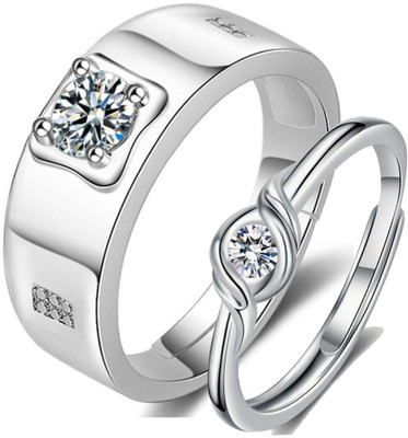 MYKI Erotic Love Adjustable Couple Rings.. Stainless Steel Cubic Zirconia Silver Plated Ring Set
