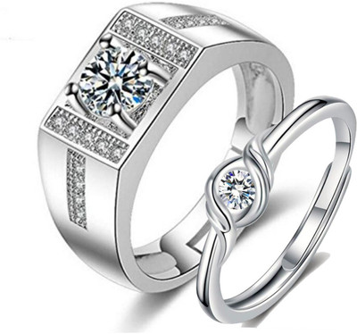 MYKI Made In Love Exclusive Adjustable Couple Rings Stainless Steel Cubic Zirconia Silver Plated Ring Set