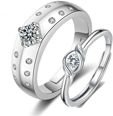 MYKI Erotic Love Adjustable Couple Rings.. Stainless Steel Cubic Zirconia Silver Plated Ring Set