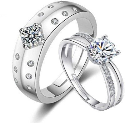MYKI Elegant Engagement Adjustable Couple Ring... Stainless Steel Cubic Zirconia Silver Plated Ring Set