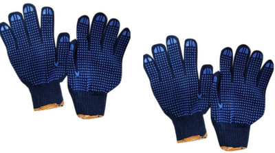 Pacificdeals Cotton Washable Reusable Knitted Easy to Wash PVC Rubber Dotted Hand Gloves for Men and Women For Industrial Work , Home , Office Usages Men Unisex Adult (Pack Of 2) Blue Dotted Polyester  Safety Gloves(Pack of 2)