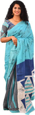 Tropwear Printed, Self Design, Digital Print, Hand Painted, Blocked Printed Daily Wear Pure Cotton Saree(Blue)