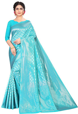 Lotshot Bazar Woven Banarasi Silk Blend Saree(Light Blue)