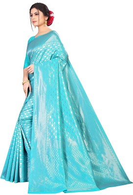 Ashopalav Sarees Woven Kanjivaram Jacquard Saree(Light Blue)