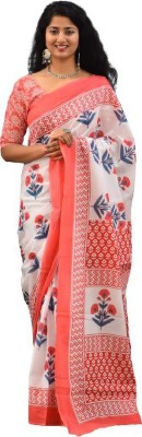 Kiaaron Printed Daily Wear Pure Cotton Saree(White)