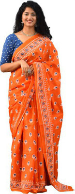 Kiaaron Embroidered Bollywood Pure Cotton Saree(Orange)