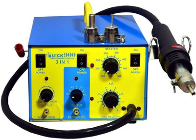 DMK QUICK 900, 3 in 1 SMD Rework Station hot air gun with 12W Micro Soldering iron 5v Dc Output 700 W Temperature Controlled(Conical Tip)