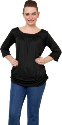 FINESSE Casual 3/4 Sleeve Solid Women Black Top