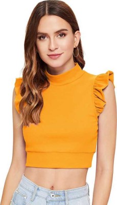 Morewill Casual Sleeveless Solid Women Yellow Top