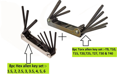 Qualigen 8pc Torx allen key and 8pc Hex allen key set (Pack of 2) Allen Key Set
