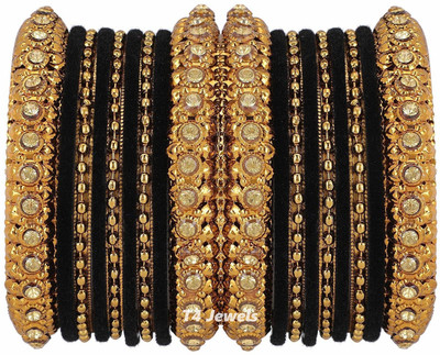 T4 JEWELS Metal Crystal Gold-plated Bangle Set(Pack of 18)