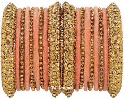 T4 JEWELS Metal Crystal Gold-plated Bangle Set(Pack of 18)