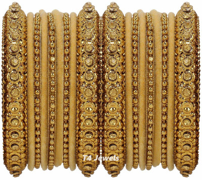 T4 JEWELS Metal Crystal Gold-plated Bangle Set(Pack of 18)