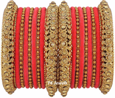 T4 JEWELS Metal Crystal Gold-plated Bangle Set(Pack of 18)