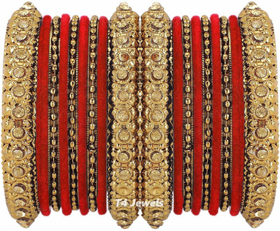 T4 JEWELS Metal Crystal Gold-plated Bangle Set(Pack of 18)