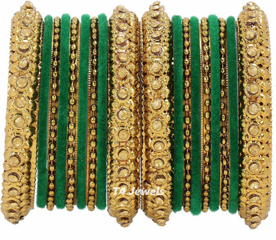 T4 JEWELS Metal Crystal Gold-plated Bangle Set(Pack of 18)
