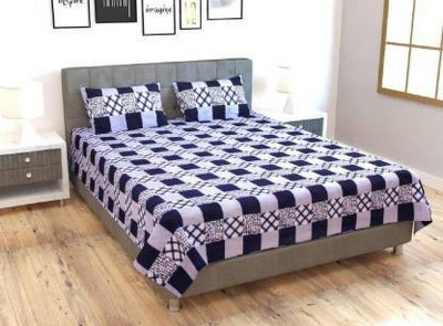 loomhands 160 TC Cotton Double Geometric Flat Bedsheet(Pack of 1, WHITE BLUE)