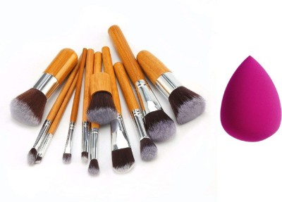 Phiz Beauty 11 Pc Baboo Makeup Brush With Single Sponge Puff(Pack of 12)