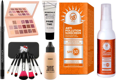 Crynn Smudge Proof Kajal & Studio Professional 7 Makeup Brush & Fit Focus Foundation & unscreen(12 Items in the set)